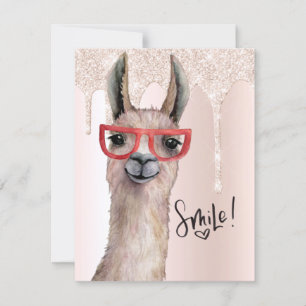 Cute Llama Girly Pink Glitter Thinking Of You