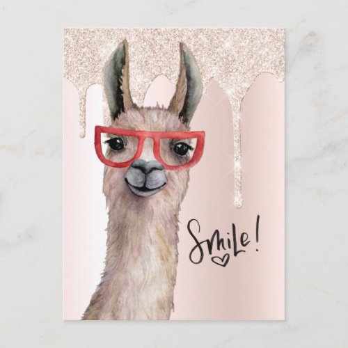 Cute Llama Girly Pink Glitter Thinking Of You Postcard