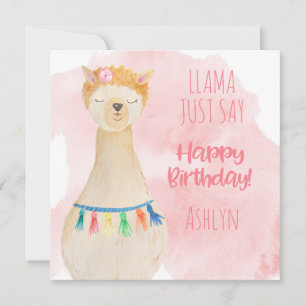 Cute Llama Girly Pink Personalized Birthday Card