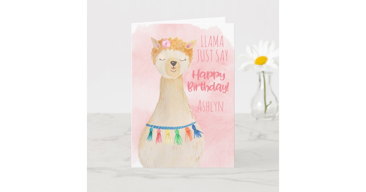 Llamazing : Llama with Cake Juvenile Birthday Card for Kids