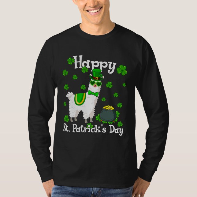 Cute Llama  Happy St Patrick s Day Shamrock Irish T-Shirt (Front)