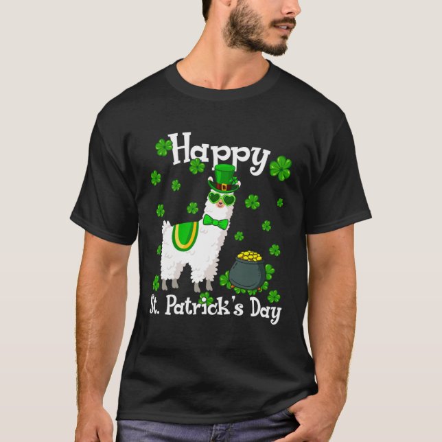Cute Llama  Happy St Patrick s Day Shamrock Irish T-Shirt (Front)