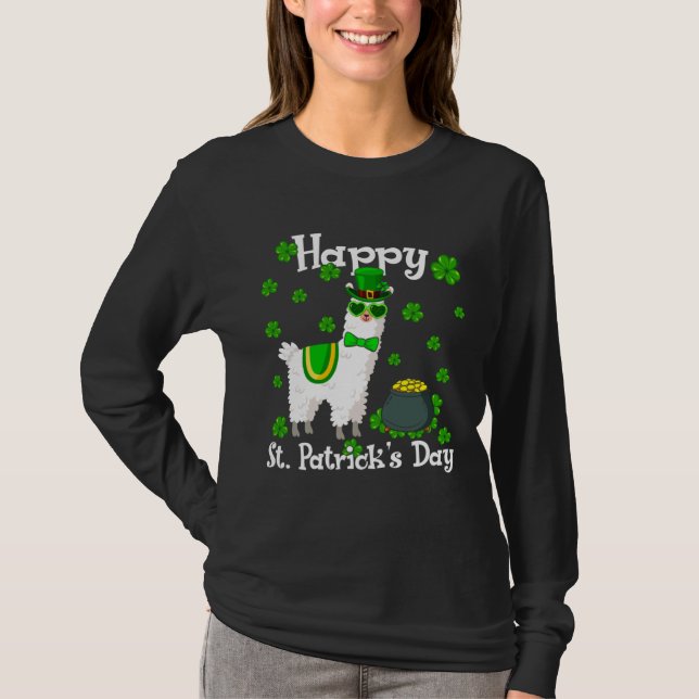 Cute Llama  Happy St Patrick s Day Shamrock Irish T-Shirt (Front)