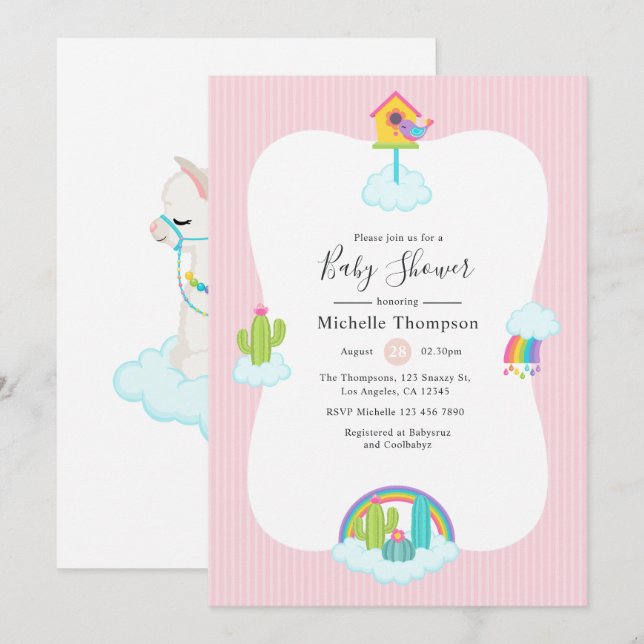 Cute Llama Heaven Baby Shower Invitation (Front/Back)