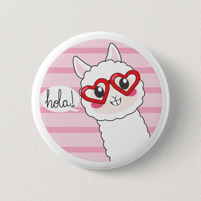Cute Llama Hola Button (Front)