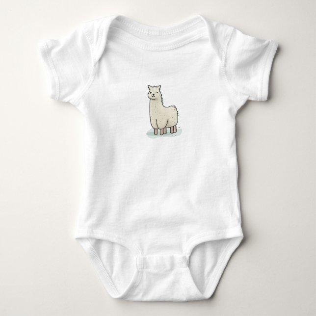 Cute Llama Illustration - Adorable and Calm Llama Baby Bodysuit (Front)