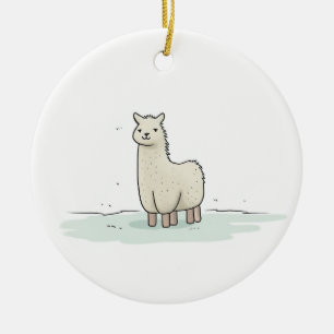 Cute Llama Illustration - Adorable and Calm Llama Ceramic Ornament