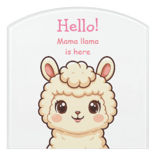Cute llama illustration design door sign