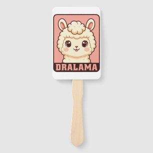 Cute llama illustration design hand fan