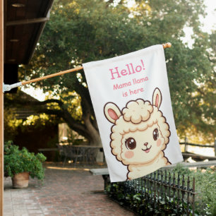 Cute llama illustration design house flag