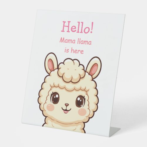 Cute llama illustration design pedestal sign