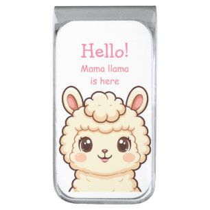 Cute llama illustration design silver finish money clip