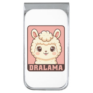 Cute llama illustration design silver finish money clip