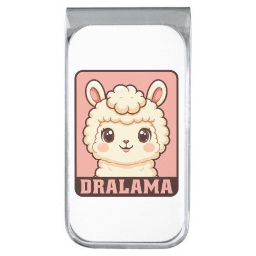 Cute llama illustration design silver finish money clip
