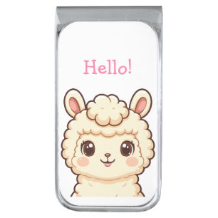 Cute llama illustration design silver finish money clip