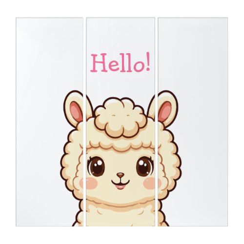 Cute llama illustration design triptych