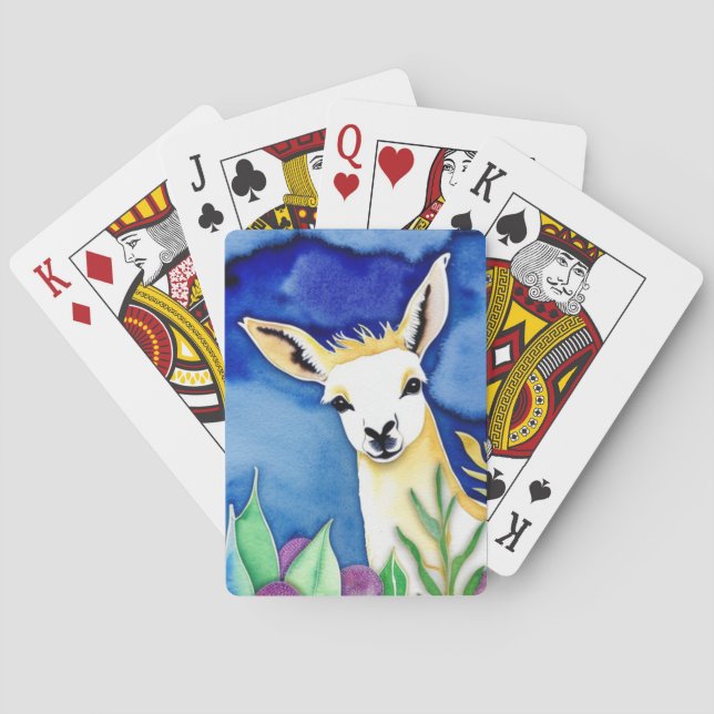 Cute Llama in a garden Poker Cards (Back)