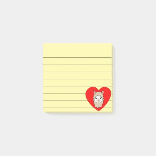 Cute Llama In Red Heart Drawing Lined 3x3 Post_it Notes