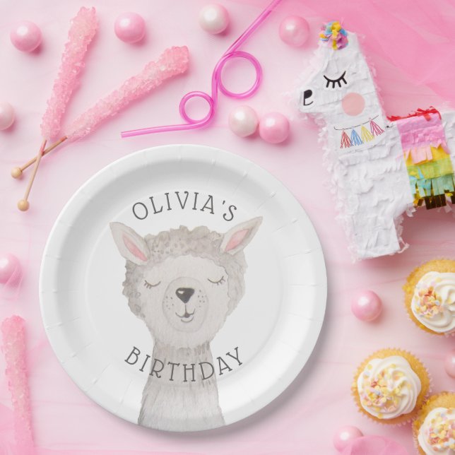 Cute Llama Kids Birthday. Alpaca Farm Animal Party Paper Plates (Party)
