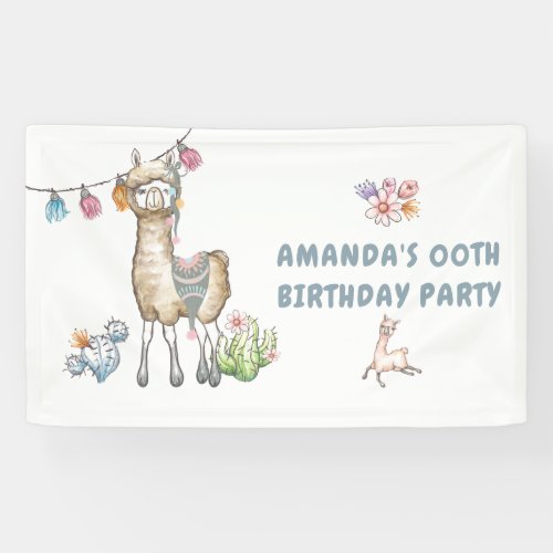 Cute Llama Kids Birthday Party Banner