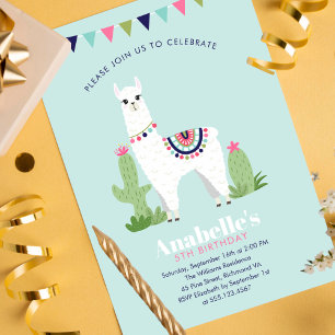 Cute Llama Kids Birthday Party Invitation