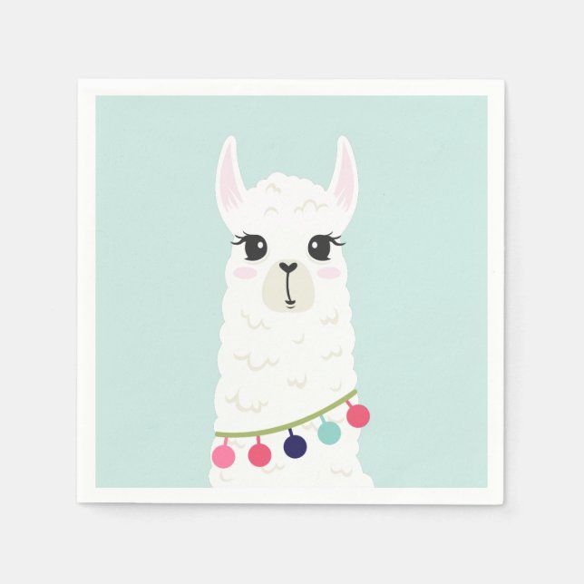 Cute Llama Kids Birthday Party Napkins (Front)