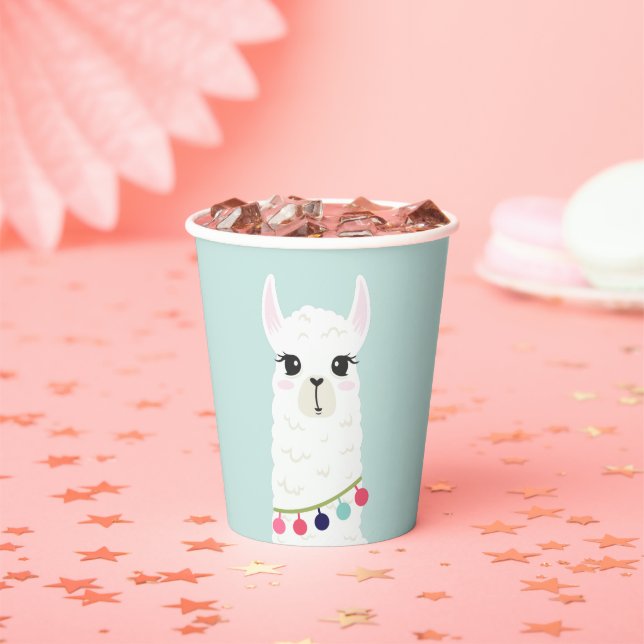 Cute Llama Kids Birthday Party Paper Cups (Insitu)