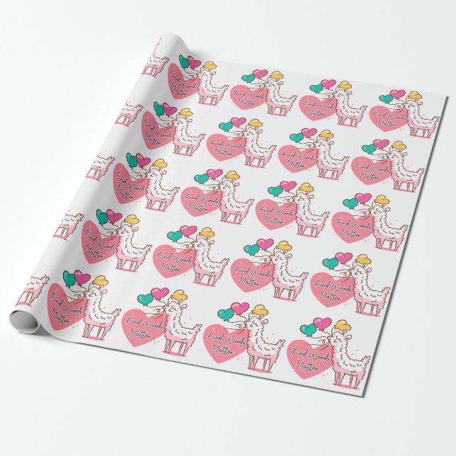 Cute Llama Kind Words Matter Wrapping Paper (Unrolled)