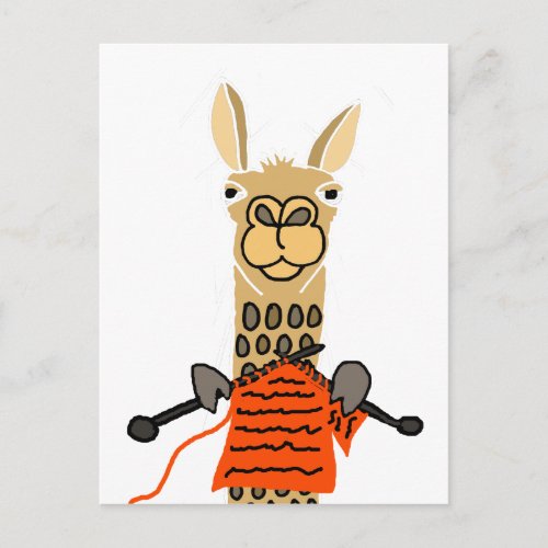 Cute Llama Knitting Cartoon Postcard