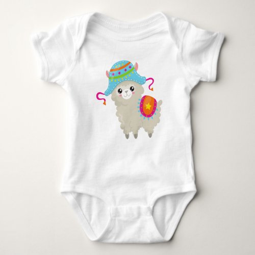 Cute Llama Little Llama Alpaca Llama With Hat Baby Bodysuit