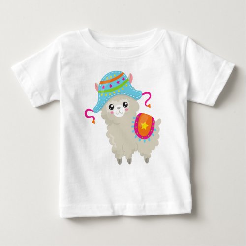 Cute Llama Little Llama Alpaca Llama With Hat Baby T_Shirt