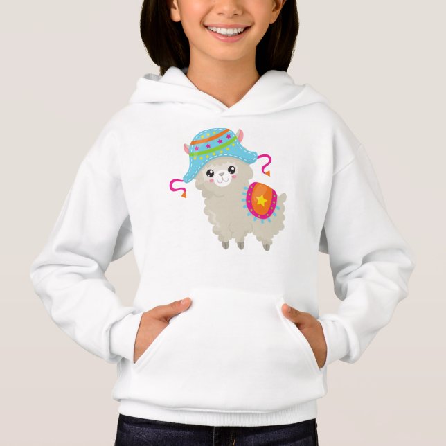 Cute Llama, Little Llama, Alpaca, Llama With Hat Hoodie (Front)