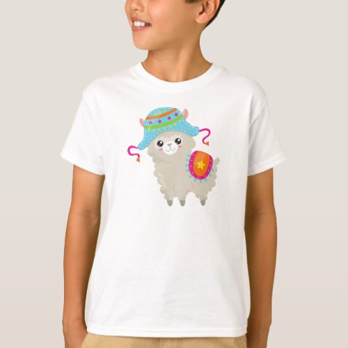 Cute Llama Little Llama Alpaca Llama With Hat T_Shirt