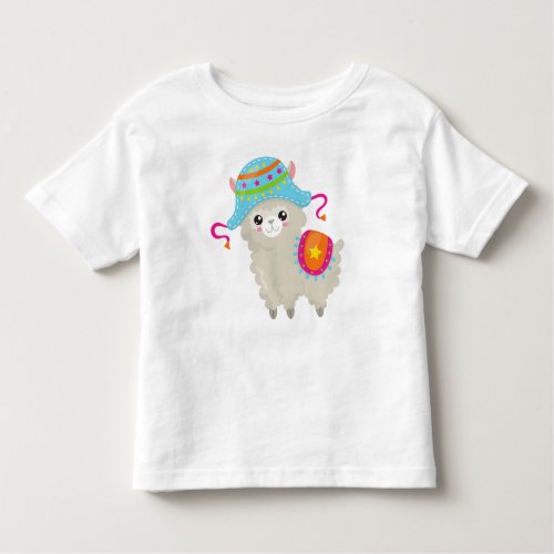 Cute Llama Little Llama Alpaca Llama With Hat Toddler T_shirt