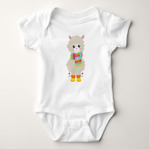 Cute Llama Little Llama Alpaca Llama With Scarf Baby Bodysuit