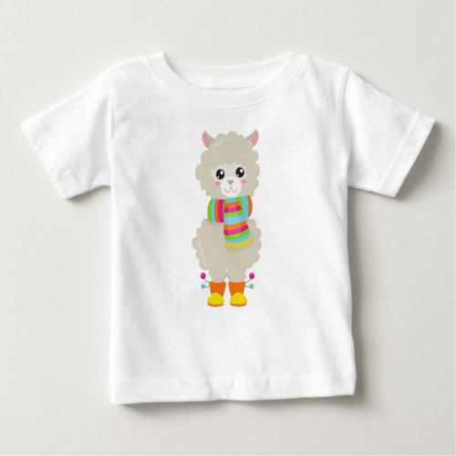 Cute Llama Little Llama Alpaca Llama With Scarf Baby T_Shirt