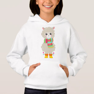 Cute Llama, Little Llama, Alpaca, Llama With Scarf Hoodie