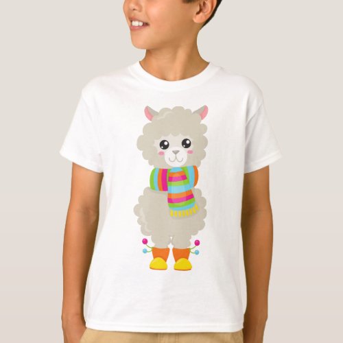 Cute Llama Little Llama Alpaca Llama With Scarf T_Shirt