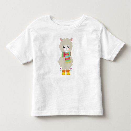 Cute Llama Little Llama Alpaca Llama With Scarf Toddler T_shirt