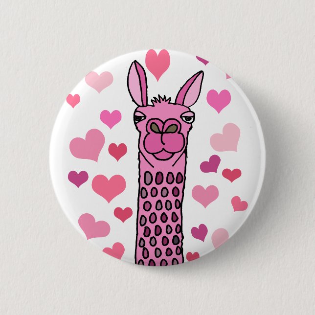 Cute Llama Love and Hearts Art Button (Front)