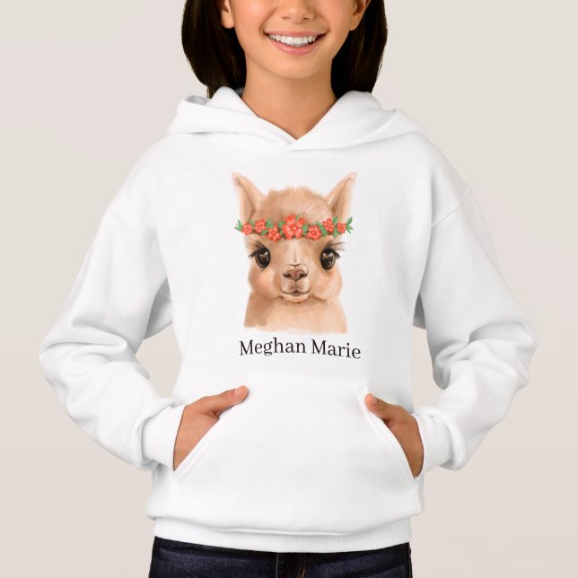 cute llama lover add name hoodie (Front)