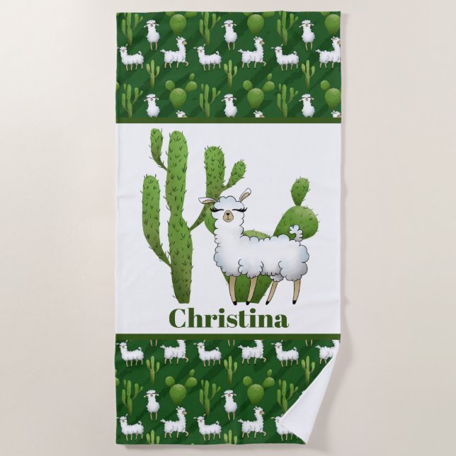 Cute Llama lovers add name Beach Towel (Front)