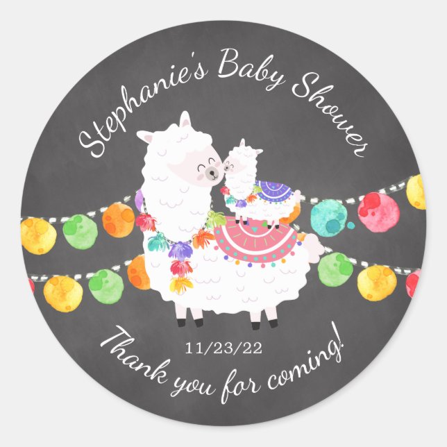 Cute Llama Mama Baby Shower Favor Sticker (Front)