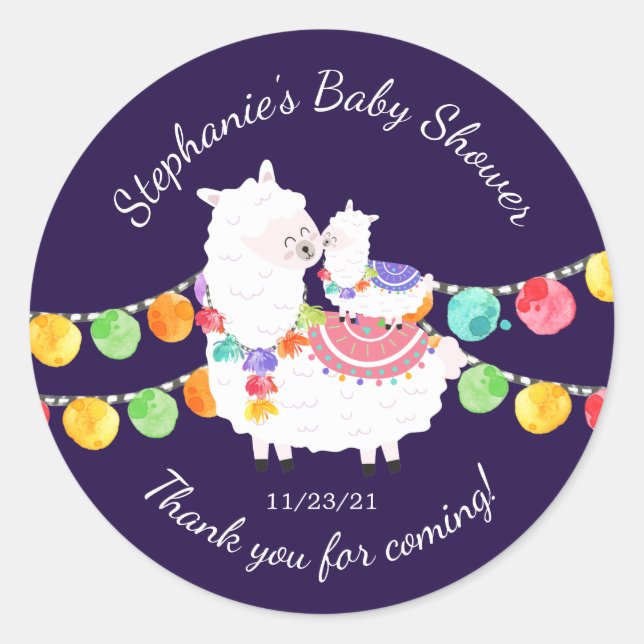 Cute Llama Mama Baby Shower Favor Sticker (Front)