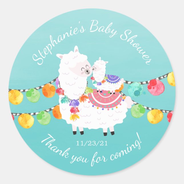 Cute Llama Mama Baby Shower Favor Sticker (Front)