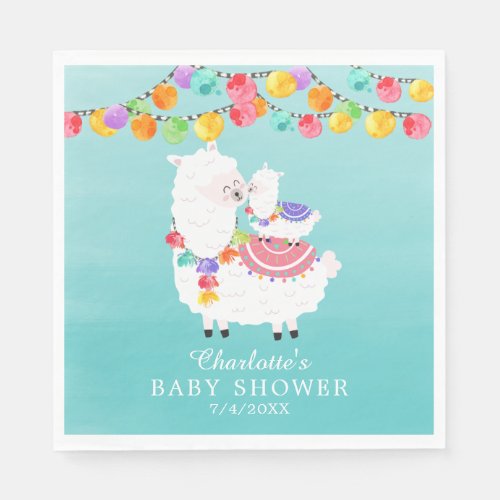 Cute Llama Mama Baby Shower Paper Napkins
