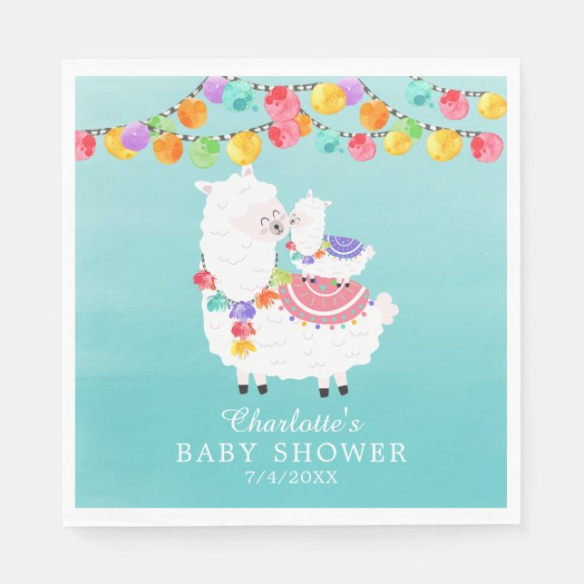 Cute Llama Mama Baby Shower Paper Napkins (Front)