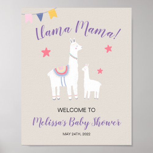 Cute Llama Mama Baby Shower Welcome Sign