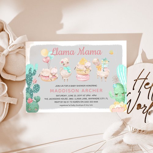 Cute Llama Mama Girl Baby Shower Invitation