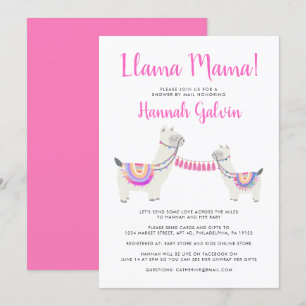 Cute Llama Mama Hot Pink White Baby Shower By Mail Invitation
